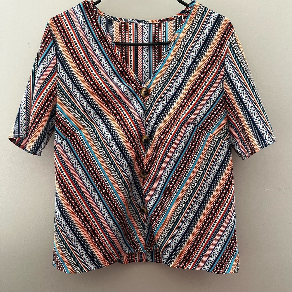 Trendy Multicolor Striped Women's Blouse L - Picture 3 of 8